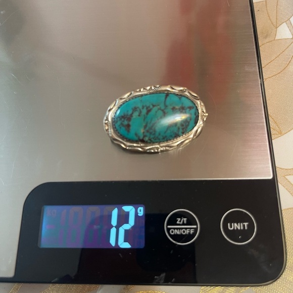 VTG Old Navajo Sterling Silver and Turquoise Stone  Pin BROOCH Signed HT - Picture 6 of 9